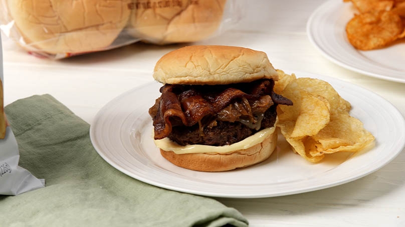 Caramelized Onion Bacon Burgers